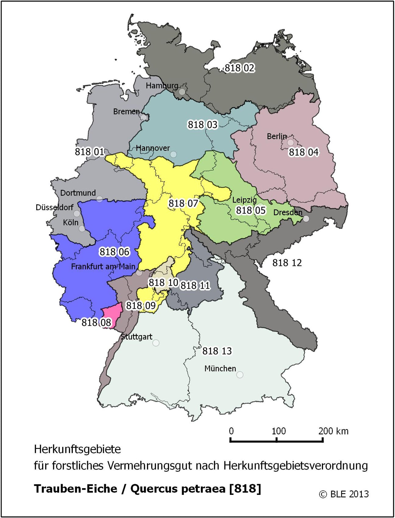 Karte für Quercus petraea [HkG 818] (Traubeneiche)